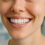 صورة مقربة لابتسامة بأسنان فاتحة