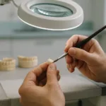 تقني أسنان ينهي تاجاً من الخزف في المختبر